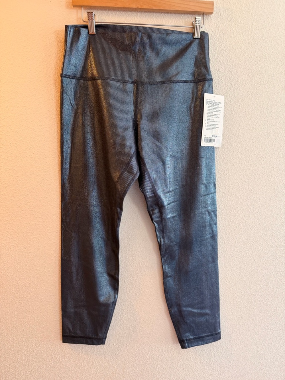 Lululemon Athletica Metallic Align Ribbed Black Leggings NWT 12